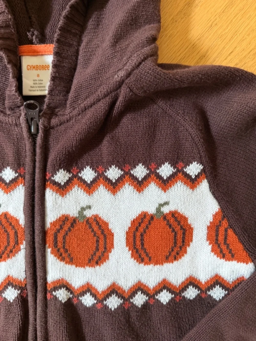 Gymboree Boys Size 8 Brown Pumpkin Zipper Hoodie Sweater